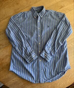 Ralph Lauren Classic Fit XL Blue/White Striped Button-Down Long Sleeve Shirt